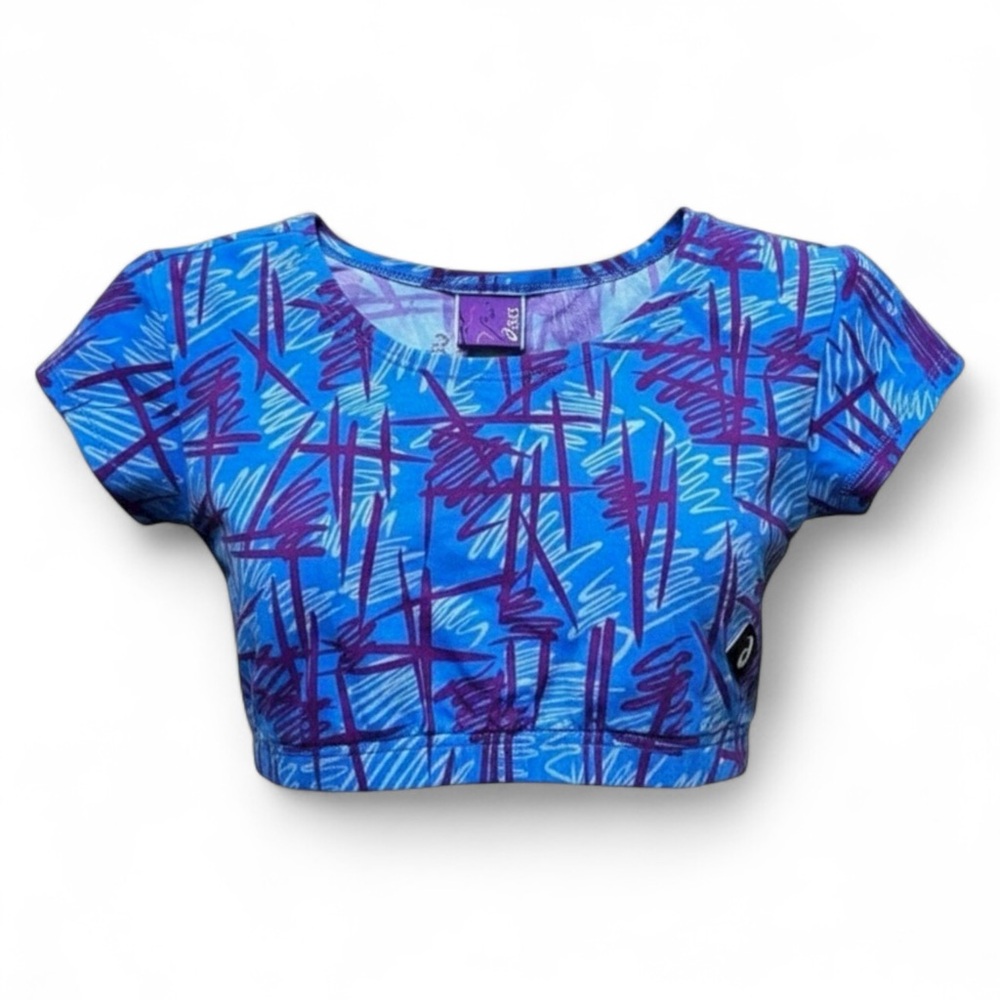 Asics Abstract Print Crop Top M 90s Vintage